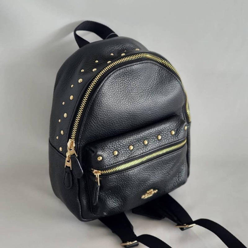 สด-ผ่อน-เป้-7-5-นิ้ว-สีดำหมุดทอง-f45070-mini-charlie-backpack-with-studs