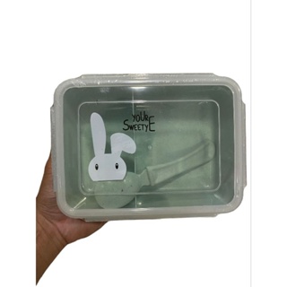 กล่องใส่อาหารลายกระต่ายมีฝาปิดพร้อมช้อน