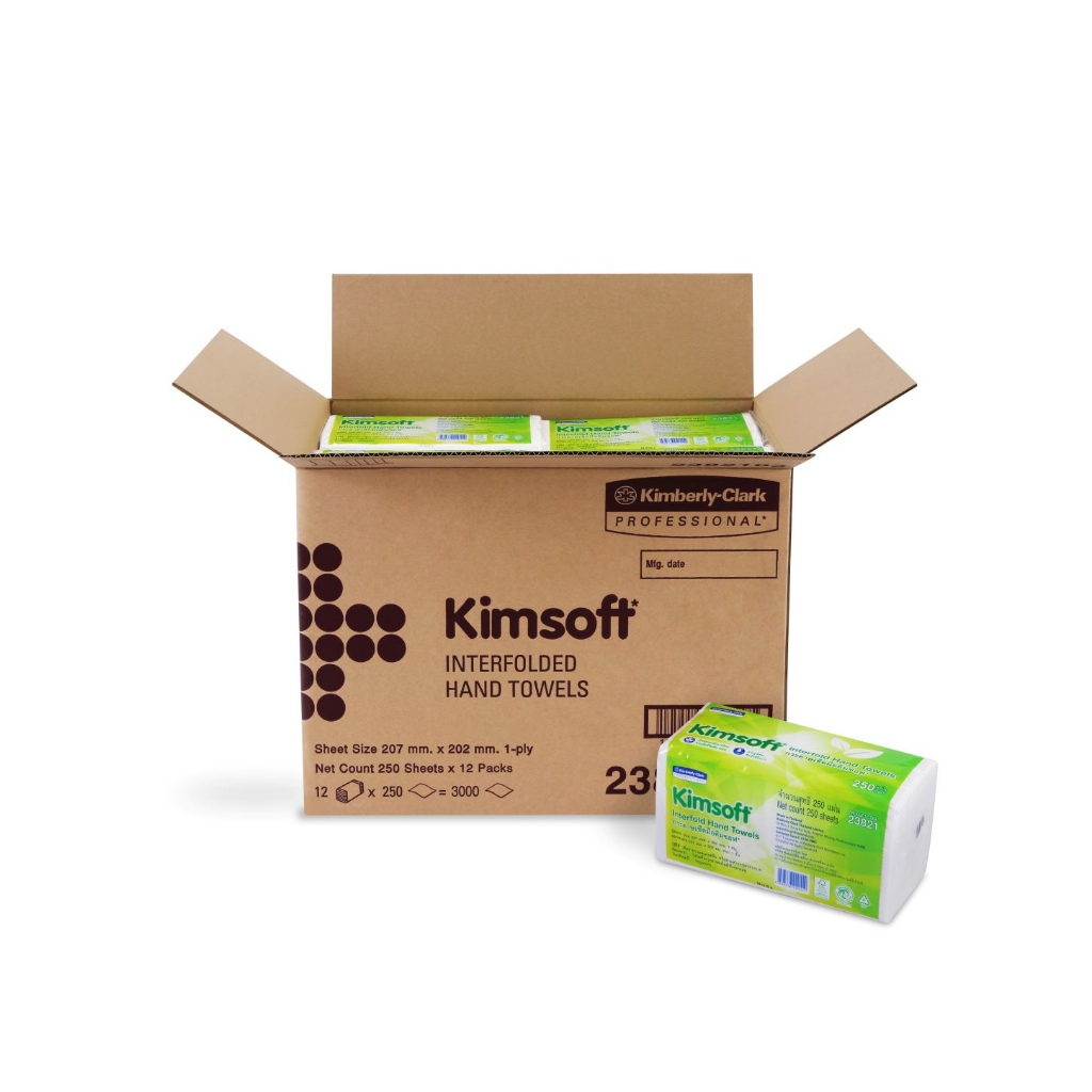 ภาพหน้าปกสินค้ากระดาษเช็ดมือ KIMSOFT Interfold Hand Towel 1 Ply 250's x 12 Pack/Carton ( ขายยกลัง )