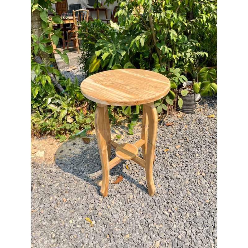 โต๊ะกลมขาโก่งไม้สัก-งานดิบ-ขนาด-50-50-70-cm