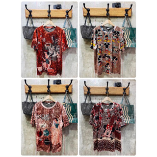 💖New💖(พร้อมส่ง)เสื้อยืดคอกลมแขนสั้นแบบสวม (งานผ้ากำมะหยี่พิมพ์ลาย)🥰 งานป้าย ไฮเอน