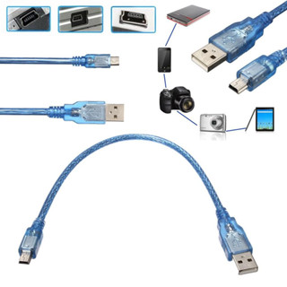 สาย USB TO Mini 5Pin 30cm สีฟ้า USB 2.0 A Male to Mini USB B 5pin Male Cord Adapter Converter Power Cable Charger