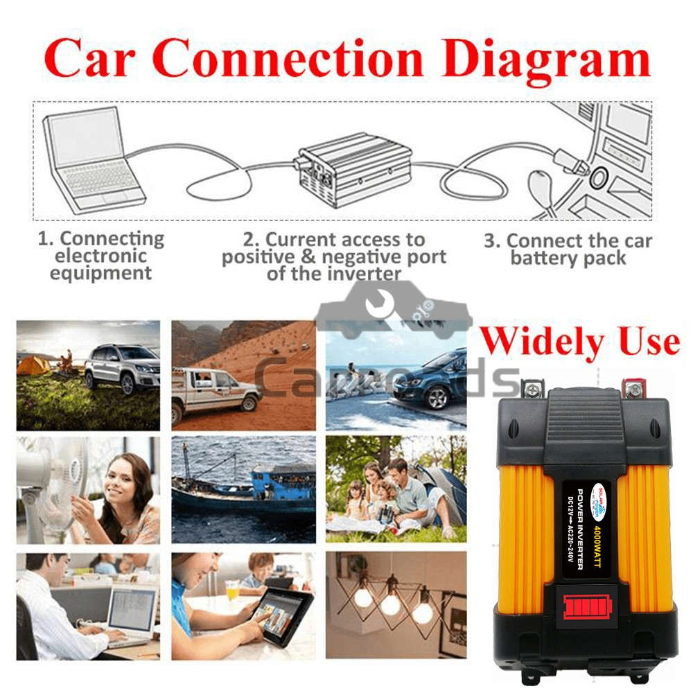 อินเวอร์เตอร์4000w-12v-ตัวแปลงไฟฟ้า12v220v-มอแปลงไฟ12vเป็น220v-อินเวอเตอร์-ตัวแปลงไฟ-auto-car-inverter-12v-to-220v