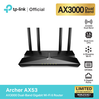 สินค้า TP-Link Archer AX53 AX3000 Dual Band Gigabit Wi-Fi 6 Router ใหม่! เราเตอร์ไวไฟ6 ขยายสัญญาณให้ครอบคลุมทั่วทั้งบ้าน