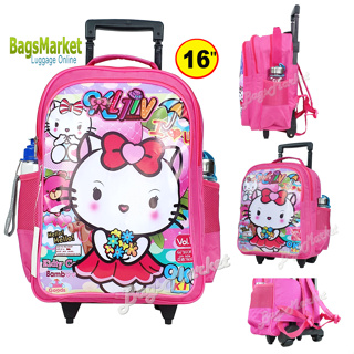 BagsMarket Luggage🔥🎒Kids Luggage 16" (ขนาดใหญ่-L) กระเป๋าเป้มีล้อลากสำหรับเด็ก กระเป๋านักเรียน ลายการ์ตูนคิตตี้