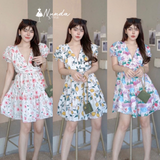 Fashion Young Mini Dress เดรสยาวคอวี ผ้าไหมอิตาลีา พิมพ์ลาย