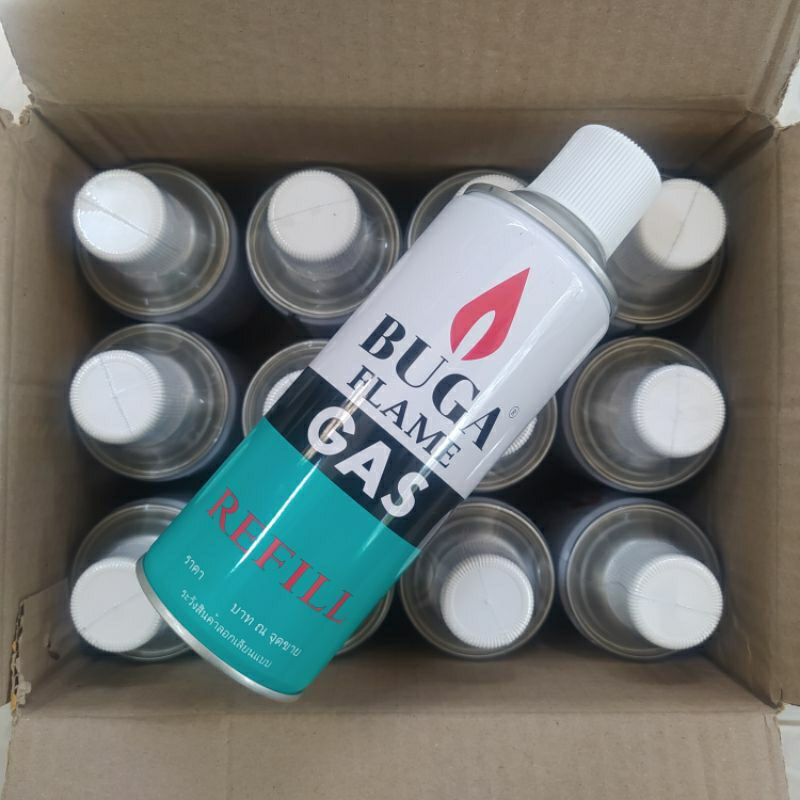แก๊สเติมไฟแช็ค BUGA Flame gas ขนาดใหญ่ ขายยกลัง 12 กระป๋อง ใช้สำหรับ ...