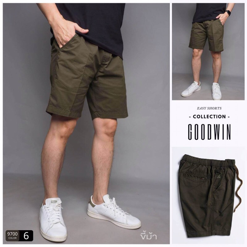 goodwin-9700-กางเกงขาสั้น-ผู้ชาย-เอวยืด-ผ้าคอตต้อน-สีพื้น-ยาว-17-20-นิ้ว-ไซส์-30-37-goodwin-brand