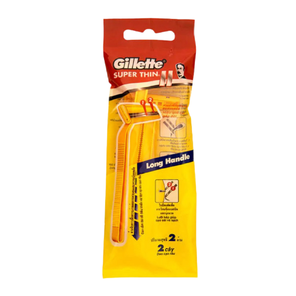 gillette-super-thin-ii-มีดโกนหนวด-ด้ามเหลือง-รุ่นซูเปอร์ธินทู-แพ็ค-2-ด้าม-และ-แพ็ค-5-1-ด้าม
