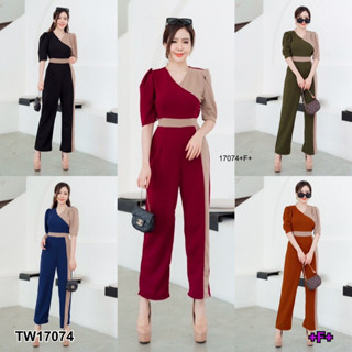 ส่งไว 1-2วันถึง จั้มสูทแขนสั้น ทูโทน เนื้อผ้าวูเวฟ เอวมีสายผูกเก็บทรงชุด มีซิปซ่อนด้านหลัง พร้อมส่ง