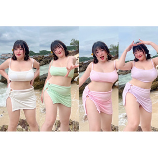 🧸𝐂𝐡𝐮𝐛𝐛.(อก38-52) ชุดเซ็ต3ชิ้น บิกินี่สาวอวบ ชุดว่ายน้ำสาวอวบ พลัสไซส์ ผ้าอัดลายนำเข้า มี5สี #P889