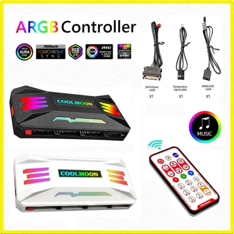 COOLMOON RGB Hub Controller 4Pin PWM ARGB 3Pin 5V Cooling Fan Remote Control Shopee Thailand