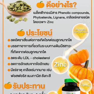 ภาพขนาดย่อของภาพหน้าปกสินค้าPumpkin Seed Plus Zinc เมล็ดฟักทองสกัด ผสม ซิงค์ บรรเทาอาการต่อมลูกหมากโต ลดไขมัน อ้วยอันโอสถ 60 แคปซูล จากร้าน kl_care24 บน Shopee ภาพที่ 2