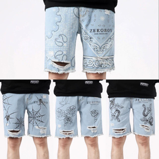 สินค้า ZEROBOY - DENIM SHORTS “กางเกงยีนส์ขาสั้นงานสกรีน”
