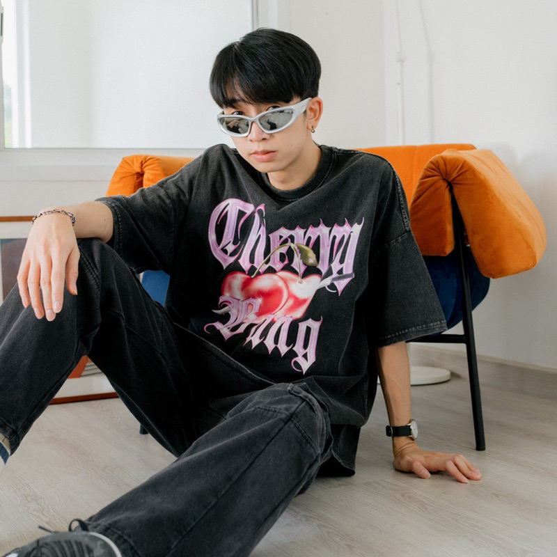 Long sleeve v neck cherry embroidery self tie pant set
