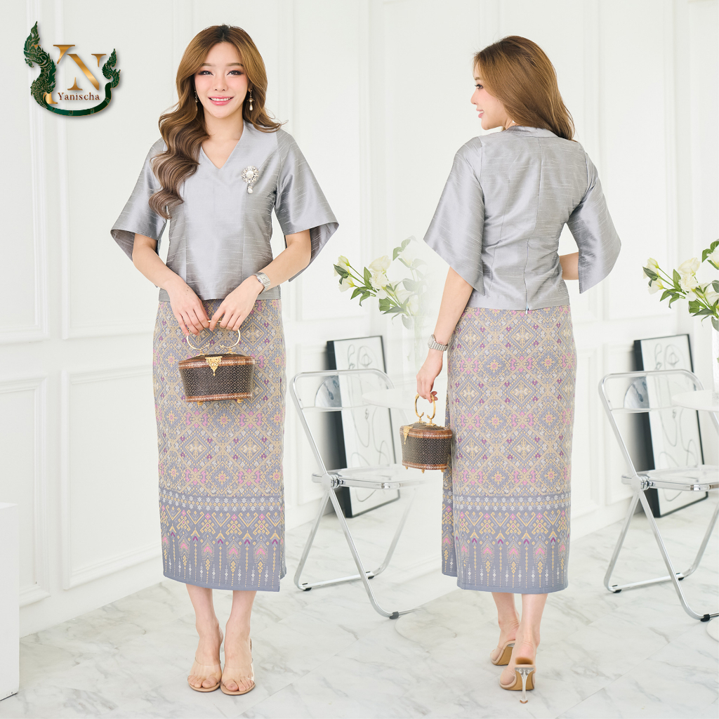 เสื้อผ้าไหมแพรทิพย์ สีเงิน New Collection ชุดออกงาน ไปวัด ผ้าไหมไทย ไซส์ M-4XL