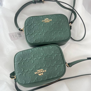 💚แท้💯 พร้อมส่ง💚COACH Mini Jamie Camera Bag In BLACK Signature Embossed Leather Crossbody CC943