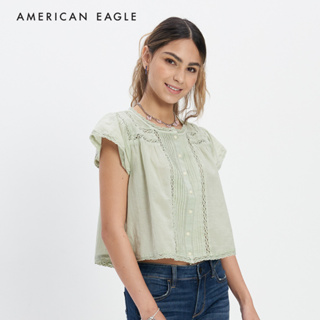 American Eagle Cropped Short-Sleeve Bubble Blouse เสื้อเบลาซ์ ผู้หญิง ครอป แขนสั้น  (EWSB 035-4861-309)
