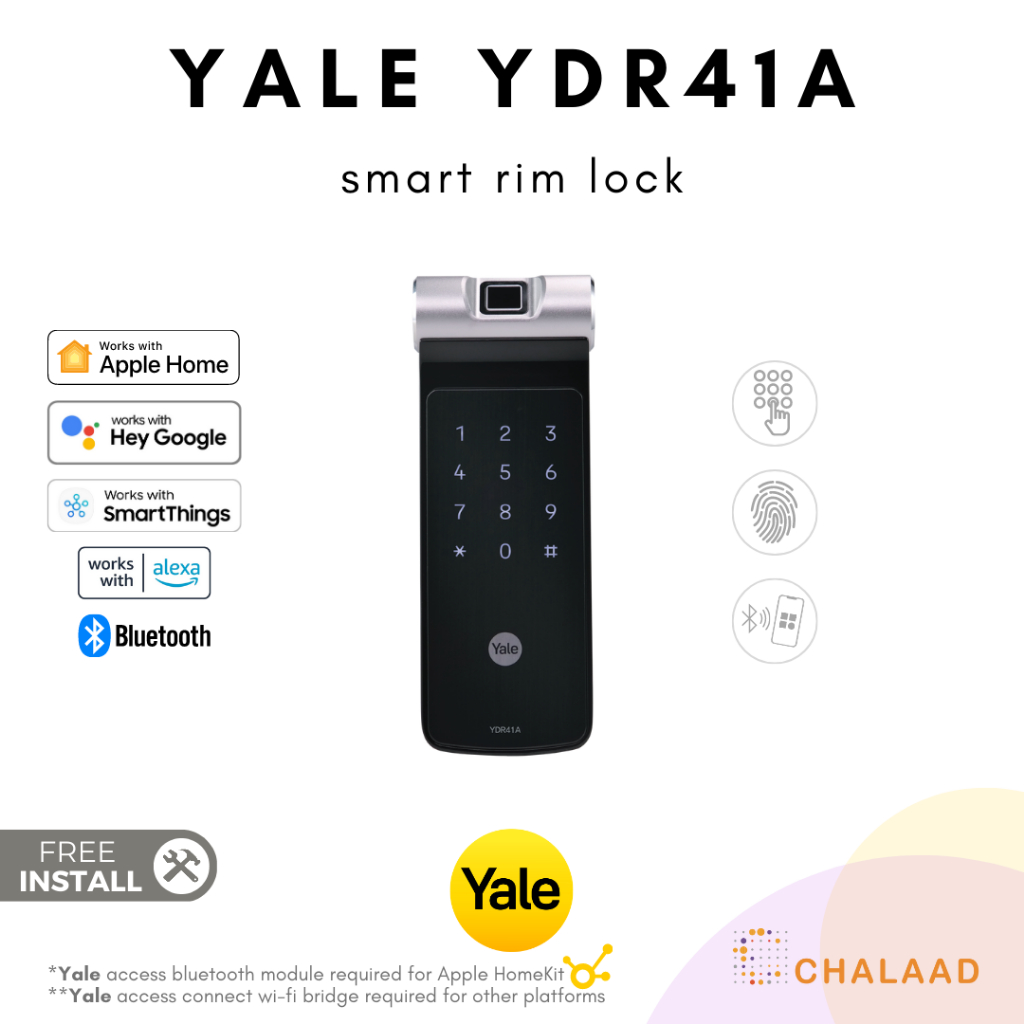 yale-ydr41a-smart-rim-lock-ติดตั้งฟรี-เครื่องล็อคดิจิตอลแบบสแกนลายนิ้วมือ-หน้าจอสัมผัส-ปลดล็อคผ่านมือถือ-หรือรหัสผ่าน