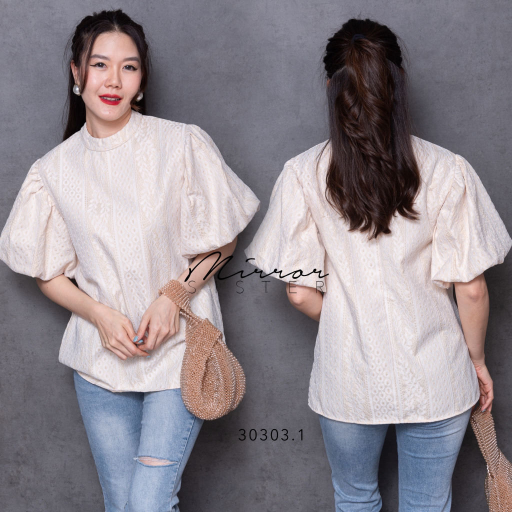 ป้าย-mirrorsister-30303-1-เสื้อลูกไม้แขนพองสวยดูดี-แมชกับอะไรก็สวย-ใส่ได้ทุกโอกาส