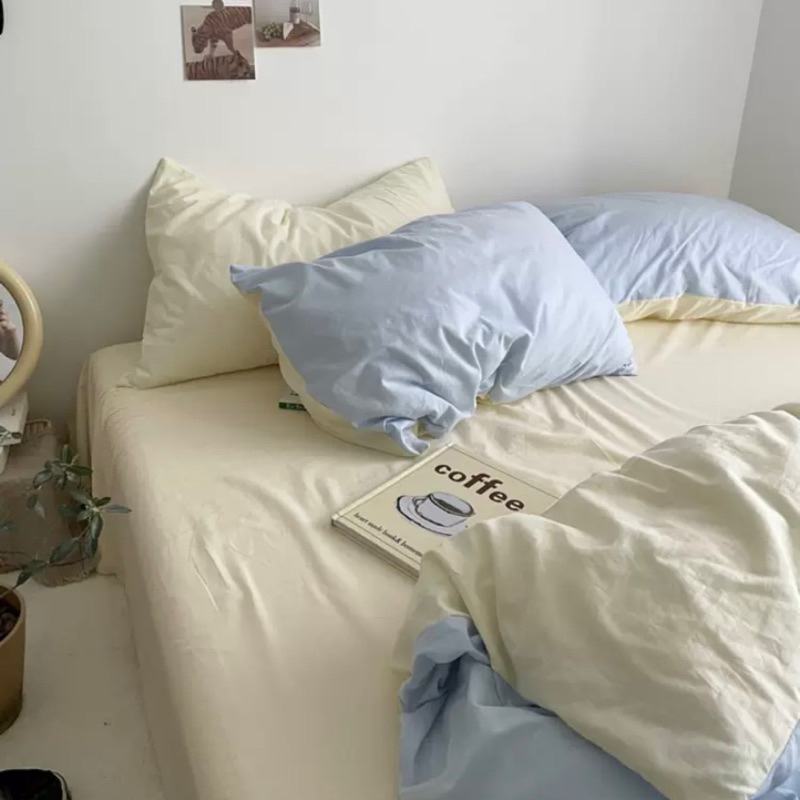 ชุดผ้าปูที่นอนพร้อมผ้านวม-ฟ้าครีมทูโทน