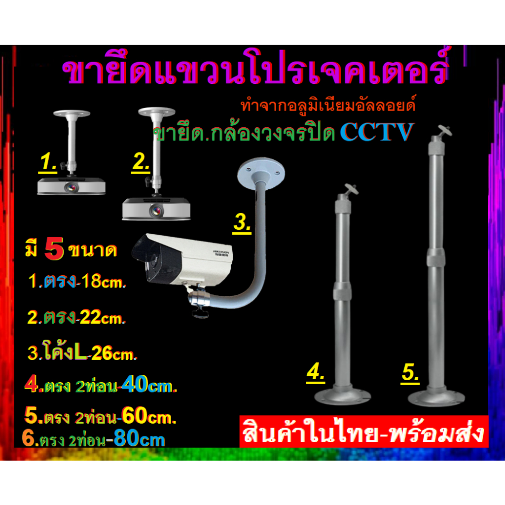 รูปภาพของขายึดแขวนโปรเจคเตอร์ ขายึดแขวนกล้องวงจรปิด CCTV หัวจับยึดสามารถหมุนได้ 360 องศารอบทิศทาง มี 6ขนาด ทำจากอลูมิเนียลองเช็คราคา