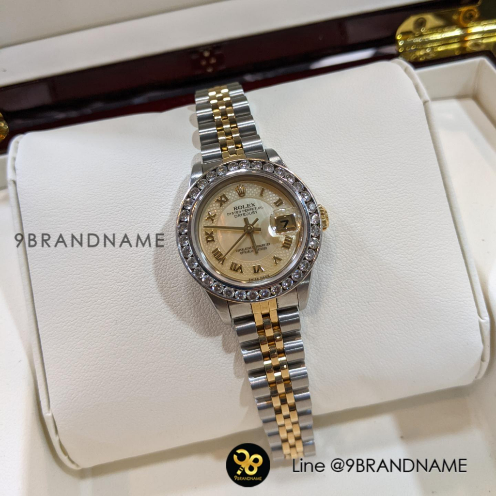 rolex-date-just-2k-lady-หน้ามุกทองตาข่ายหลักโรมัน-ขอบเพชร