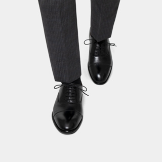 DGRIE Black Round Cap Toe Oxford Shoes-รองเท้าหนังสีดำ