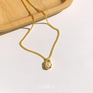 earika.earrings - gold oval pearl necklace สร้อยคอสีทองทรงวงรีจี้ไข่มุก S92.5 ปรับขนาดได้