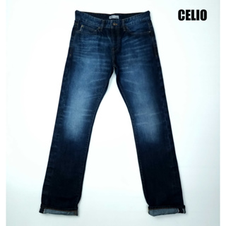 ยีนส์ริมแดง Selvedge Celio เอว 33 ผ้าด้าน สีโทนเข้ม ขากระบอกตรง