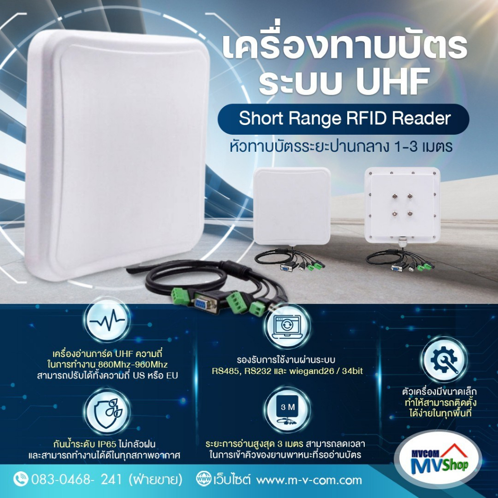 เครื่องอ่านการ์ด UHF Short Range RFID Readerระยะปานกลาง 1-3 เมตร ...
