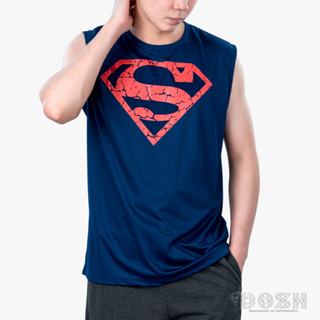 DOSH MENS T-SHIRTS SUPERMAN เสื้อยืดผ้าโพลีเอสเตอร์ คอกลม แขนกุดผู้ชายFSMT5227-NV