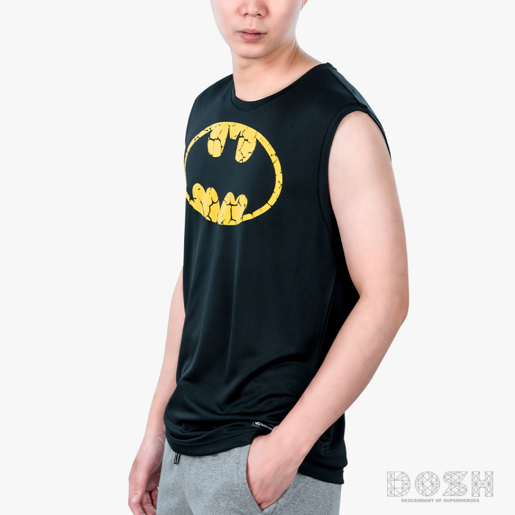 dosh-mens-t-shirts-batman-เสื้อยืดคอกลม-แขนกุด-ผ้าโพลีเอสเตอร์-ผู้ชาย-fbmt5286-bl