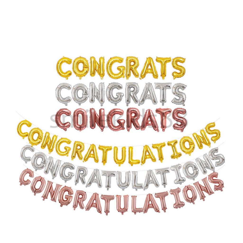 พร้อมส่ง)ลูกโป่ง 16นิ้ว Congrats, Congratulations ฟอยล์รับปริญญา *แถมฟรี ริบบิ้นร้อยลูกโป่ง* | Shopee Thailand