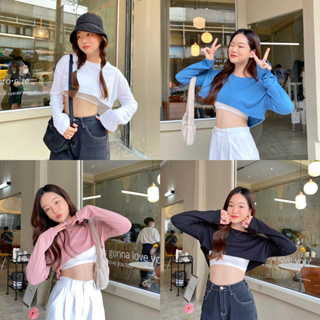 [ใส่โค้ด 𝑫𝑶𝑼𝑩𝑳𝑬𝑺𝑷𝟏𝟏 ลดทันที 15%]  🛋️🧈Waffle crop top 🛋️🧈 เสื้อครอปแขนยาว