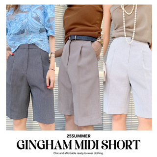 D17- Gingham midi short กางเกงขาสั้นเอวสูงลายตาราง
