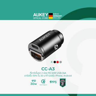 [สินค้าขายดี] AUKEY CC-A3 ที่ชาร์จเร็วในรถ เล็กกระทัดรัด USB-C PD 30W Dual Port Fast Car Charger with PPS รุ่น CC-A3