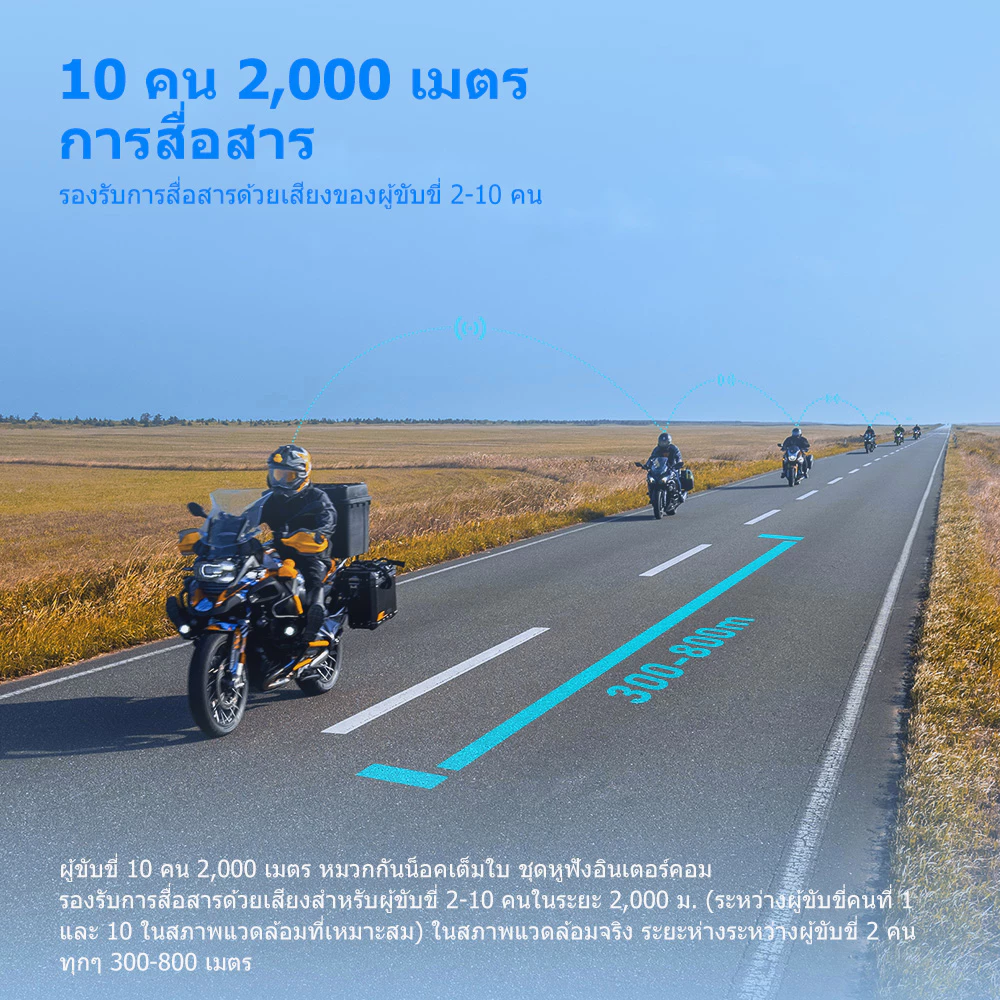 GEARELEC GX10 หมวกกันน็อคบลูทูธ อินเตอร์คอม บลูทูธ 5.1 กันน้ำ IP67 ลดเสียงรบกวนอัจฉริยะ CVC&DSP แบ่งปันเพลง เอฟเฟกต์เสียงอีคิว FM