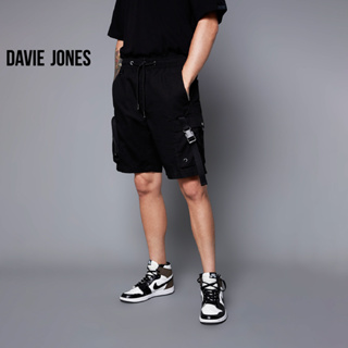 DAVIE JONES กางเกงขาสั้น ผู้ชาย เอวยางยืด สีดำ Elasticated Shorts in black SH0011BK
