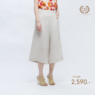 C&D กางเกงขาวยาว กาง﻿เ﻿กงผู้หญิงLinen Pants ทรง Gaucho Pants กางเกงขาสี่ส่วน สีเบจ ผ้าลินินพรีเมี่ยม (CXJ6BE)