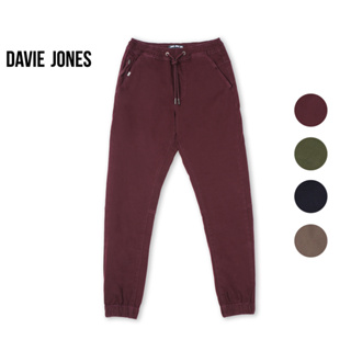 DAVIE JONES กางเกงจ็อกเกอร์ เอวยางยืด ขาจั๊ม สีกรม สีเขียว สีแดง สีน้ำตาล Drawstring Cotton Joggers GP0006NV BR GR MA