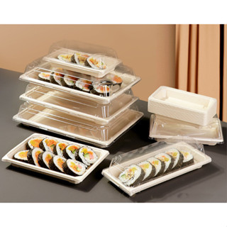 กล่องซูชิ Sushi -ขนม-เค้ก กระดาษเคลือบกันน้ำ-น้ำมัน ฝาใส แพ็ค 50 ชิ้น