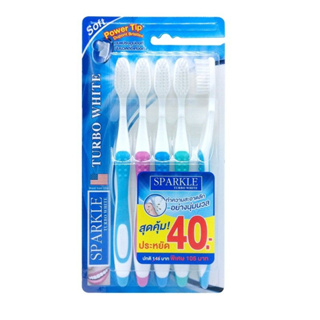 Sparkle Turbo White Toothbrush แปรงสีฟัน สปาร์คเคิล เทอร์โบ ไวท์ (5 ด้าม) SK0335 คละสี 23494