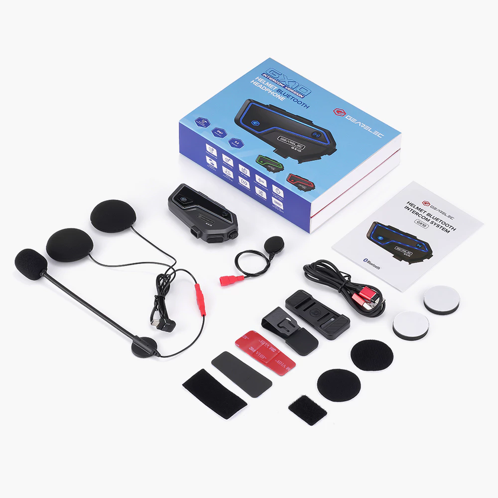 GEARELEC GX10 หมวกกันน็อคบลูทูธ อินเตอร์คอม บลูทูธ 5.1 กันน้ำ IP67 ลดเสียงรบกวนอัจฉริยะ CVC&DSP แบ่งปันเพลง เอฟเฟกต์เสียงอีคิว FM