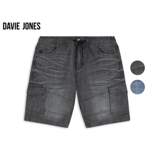DAVIE JONES กางเกงขาสั้น ผู้ชาย เอวยางยืด สีเทา สีฟ้า Elasticated Shorts in grey blue SH0069GY MN