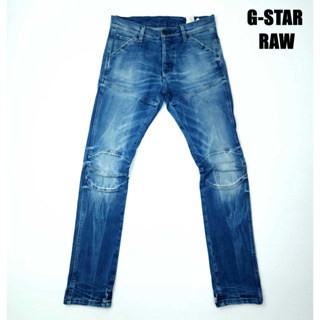 ยีนส์ G-Star Raw เอว 32 ทรงไบเกอร์ สีฟอก เฟดสายฟ้า ผ้ายืดนิดๆ ขาเดฟ