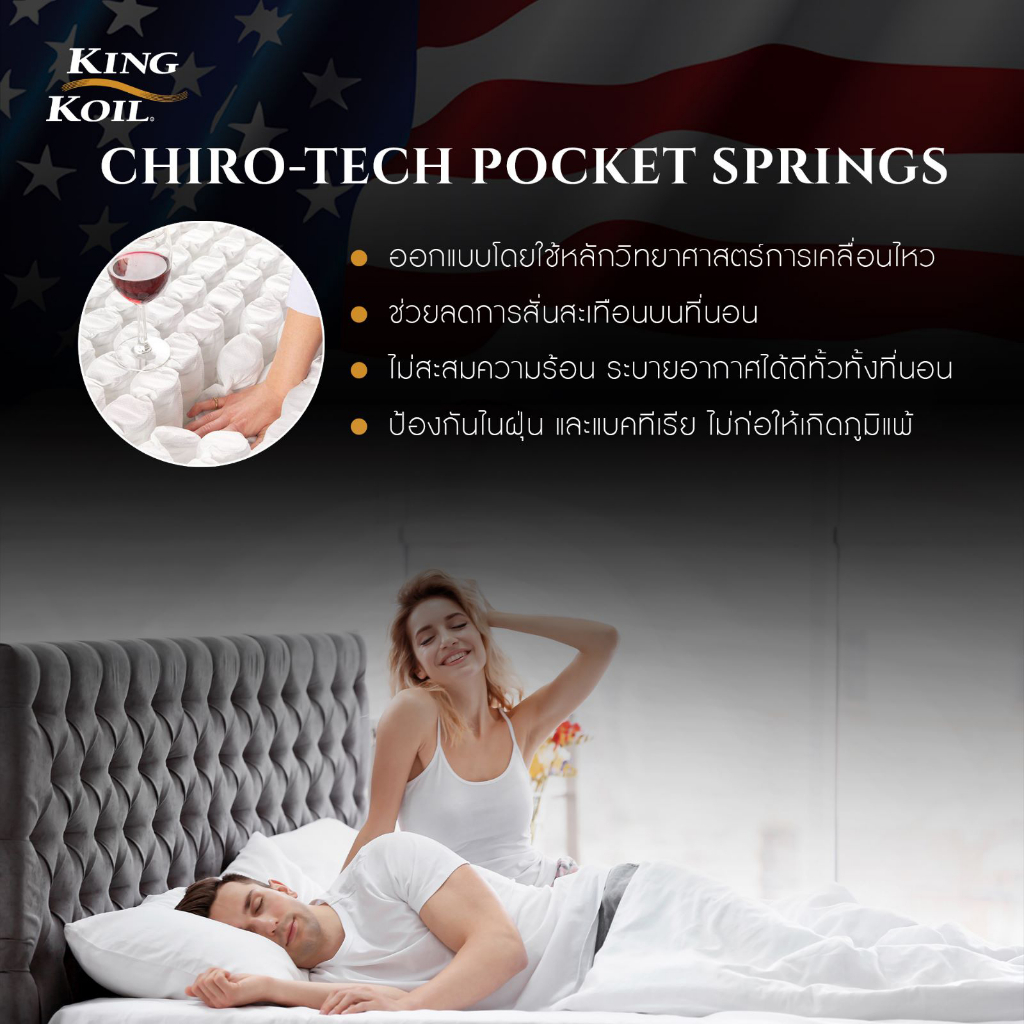 KingKoil รุ่น Platinum ที่นอนไอโซคอยด์พ็อกเก็ตสปริง เสริมยางพาราธรรมชาติและคูลเจลเมมโมรี่โฟม หนา 11 นิ้ว มอบสัมผัสการนอนหลับที่เย็นสบายและช่วยลดอาการปวดหลังอย่างเหนือระดับ