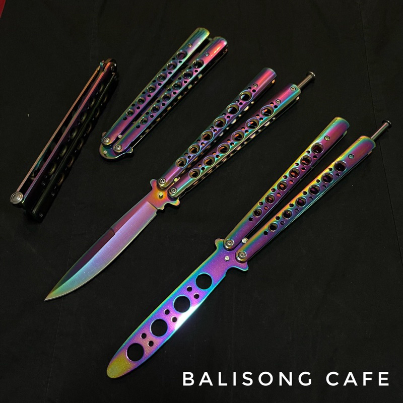 ลดพิเศษ-50-balisong-มีดควง-บาลิซอง-bm42-มีคม-40t-ไม่คม-สีไทเทเนียม-mirror-b-แถมซองผ้า