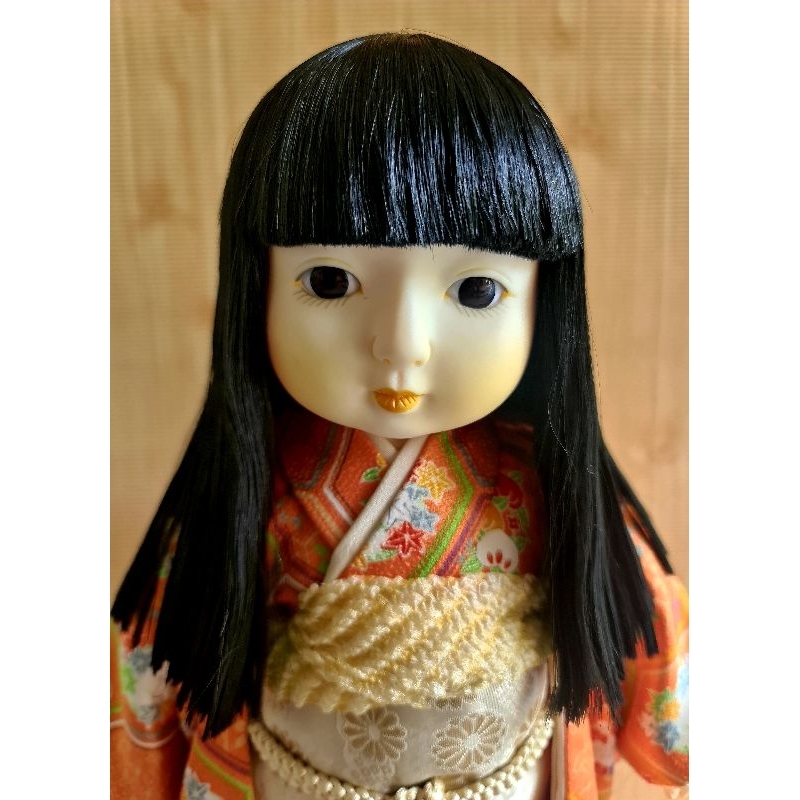 ตุ๊กตาอิจิมัทสึดอลล์-ขนาด18นิ้ว-เนื้อยาง-สภาพดี-ชุดผ้าไหมแท้โทนสีส้ม-ichimatsu-doll-18-inch-made-in-japan-พร้อมส่งมาก