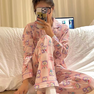 ญี่ปุ่นในลมดาว Dailu ฤดูใบไม้ผลิและฤดูใบไม้ร่วงชุดนอนแขนยาวกางเกงนักเรียนการ์ตูนน่ารักหลวมแจ๊กเก็ตบ้านเสื้อผ้าผู้หญิง